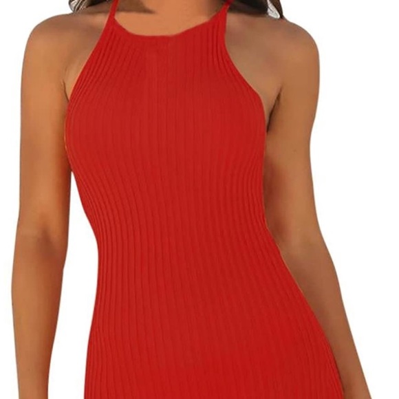 red halter mini dress